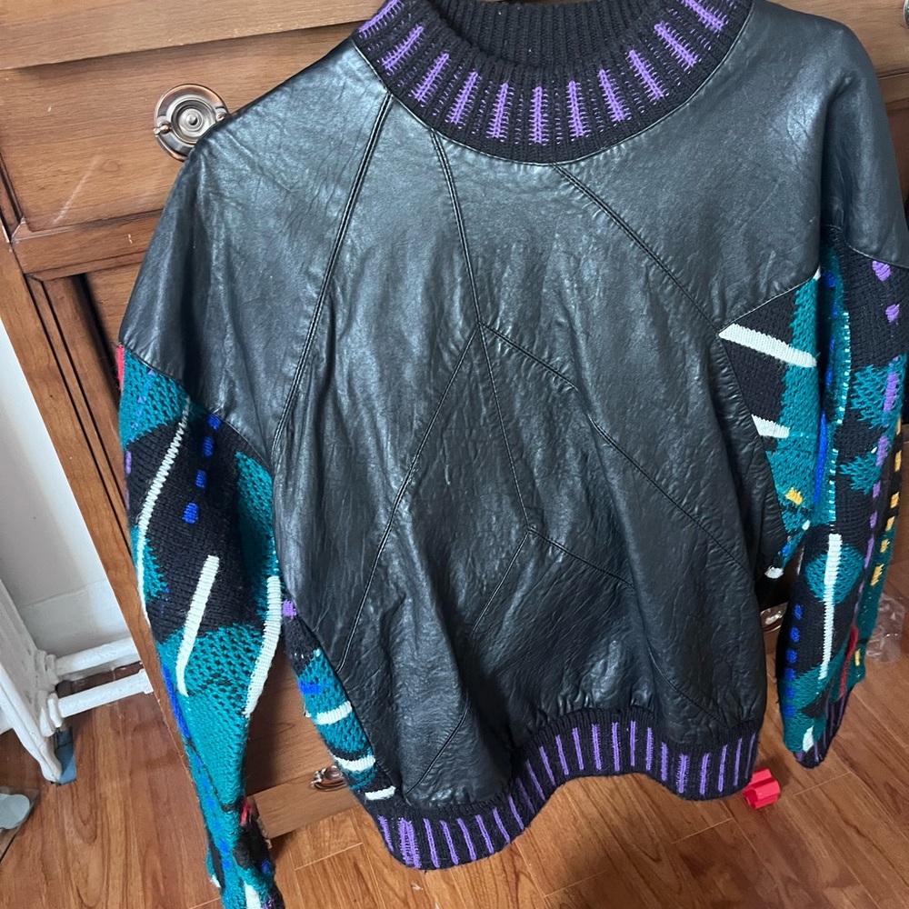 Saxony ~  vintage sweater ~ unisex ~ leather & knit